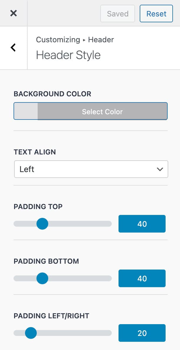Header Style Settings