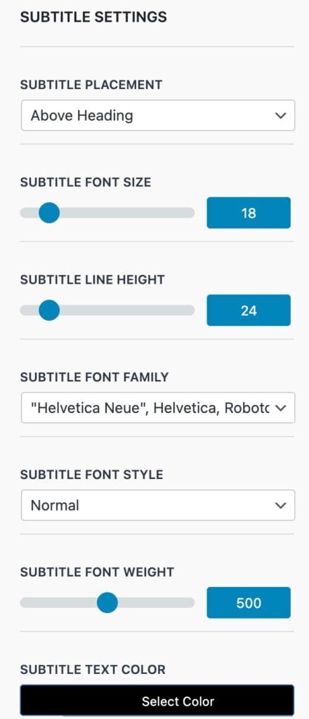 Header Subtitle Settings
