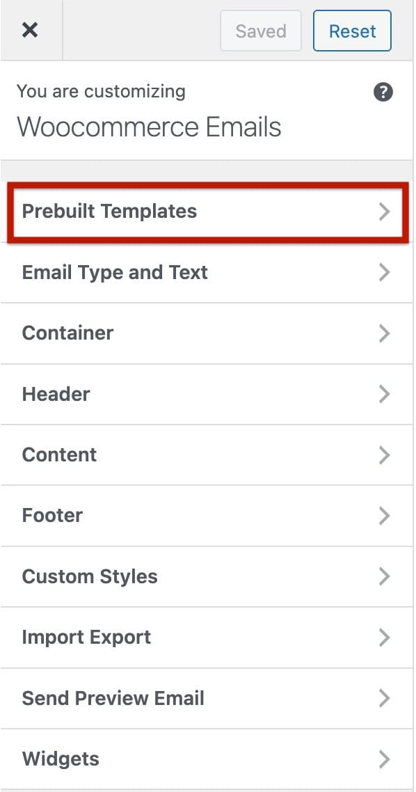 Prebuilt Template Settings