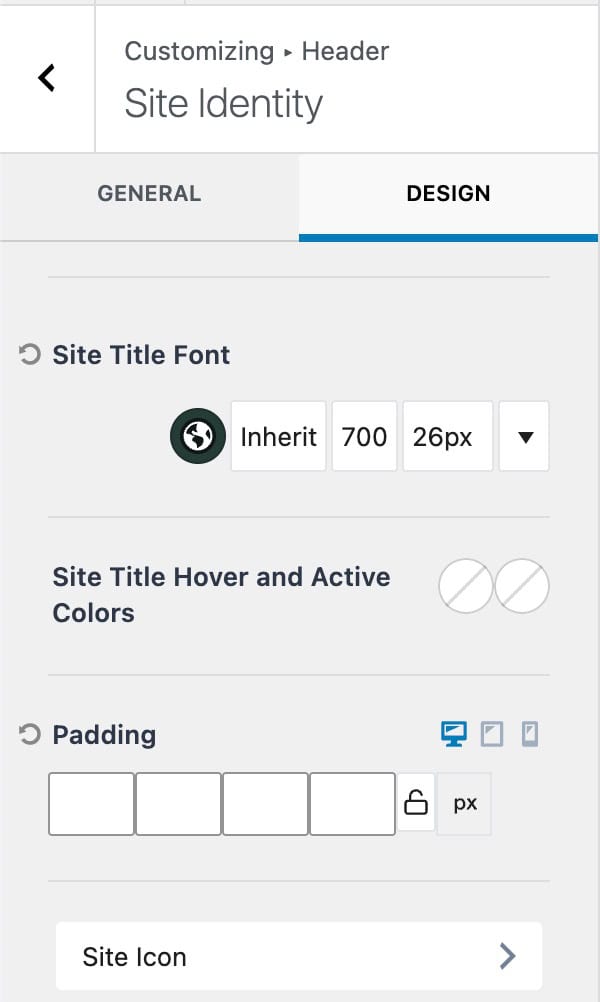 Site Identity Design Settings