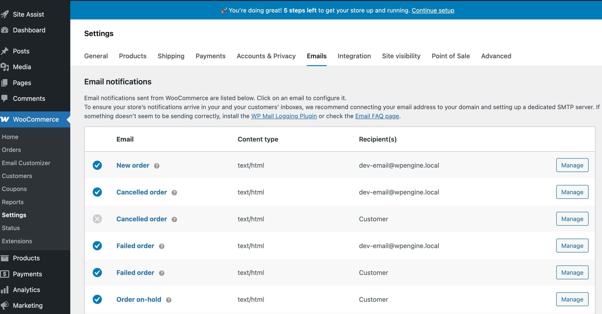 WooCommerce Email Settings