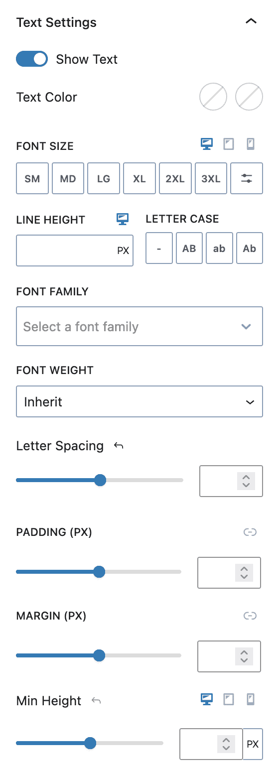 Info Box - Style - Text Settings