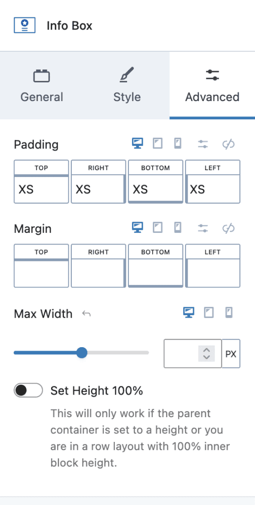 Info Box - Advanced Settings
