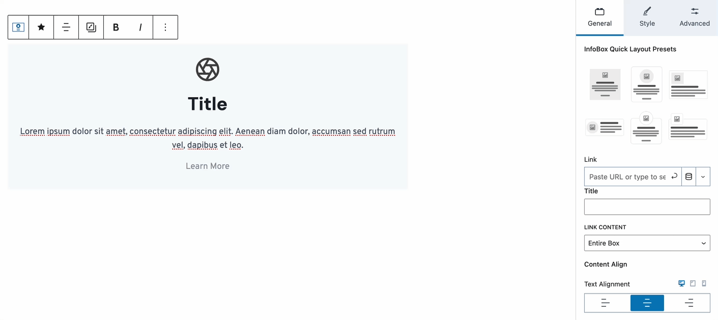 Info Box - Link Content setting