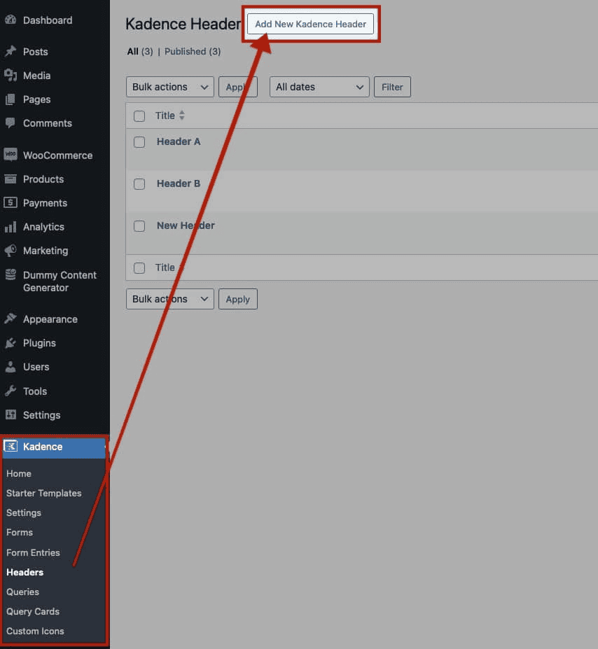 Adding a new advanced header