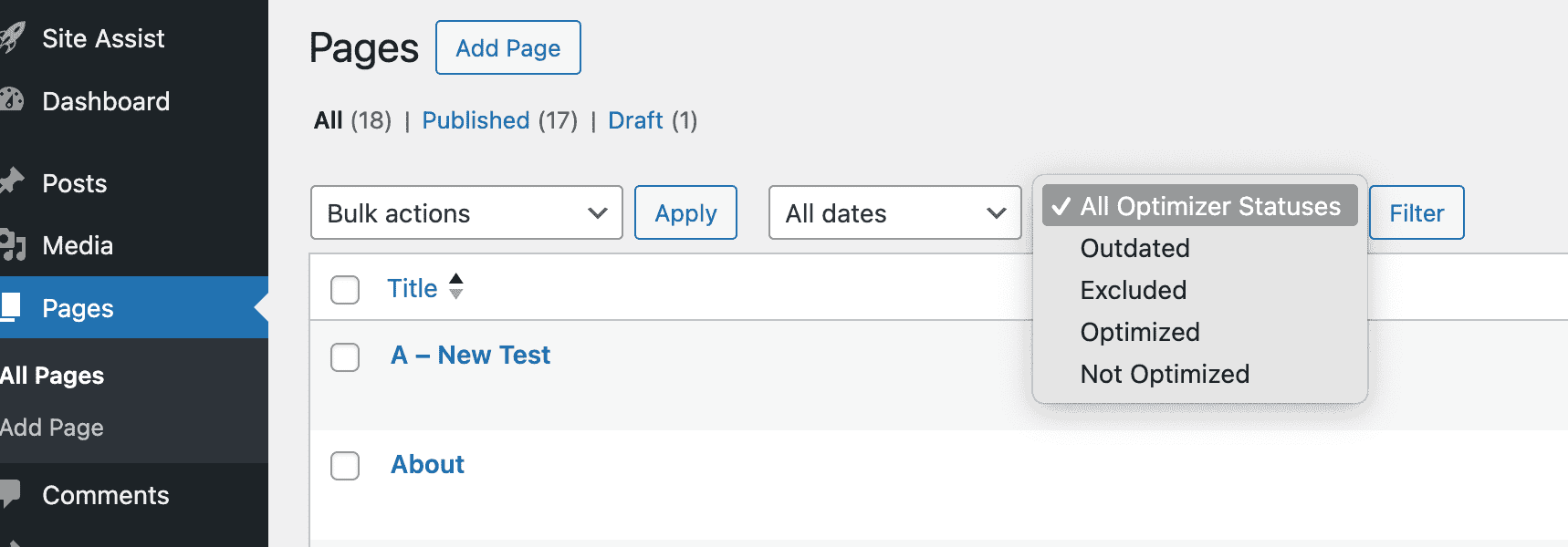 Optimizer Status Filter