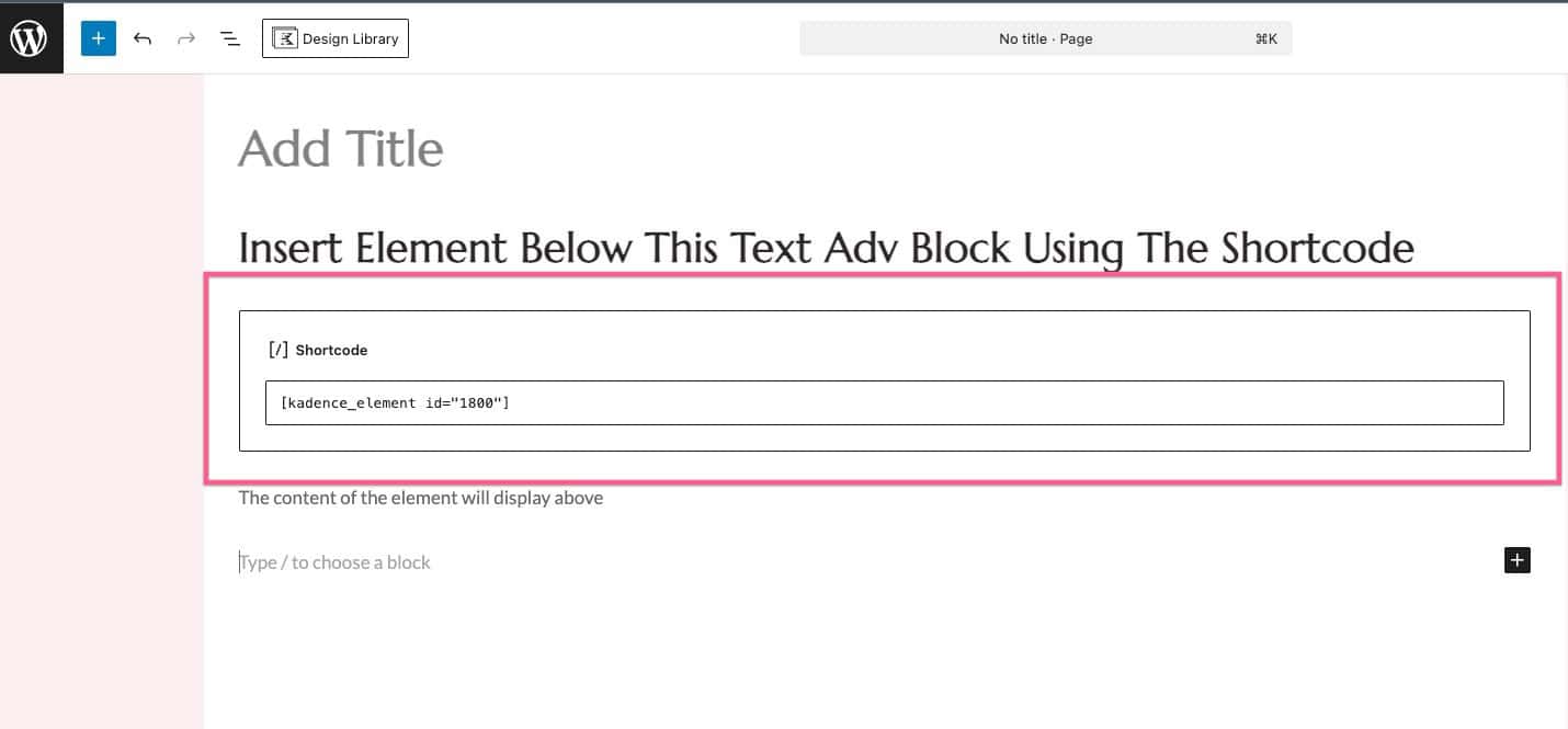 Using an Element Shortcode