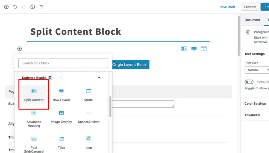 Select Split Content Block