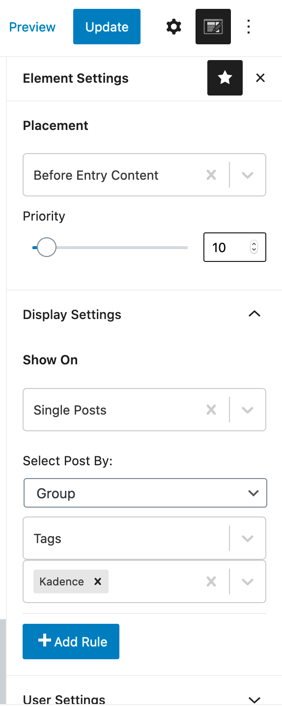 Configuring an element's settings