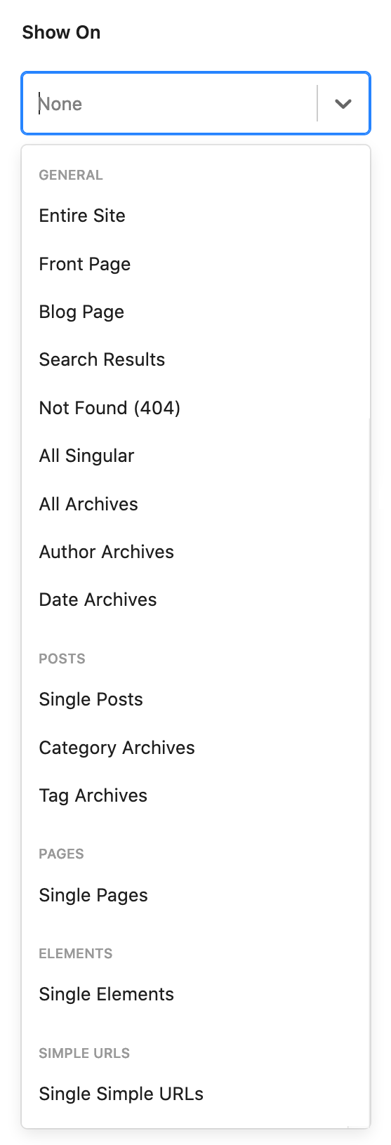 Element Hooks Display Settings options