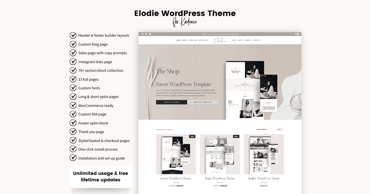 Use the Elodie WordPress Theme for multiple uses with lifetime updates