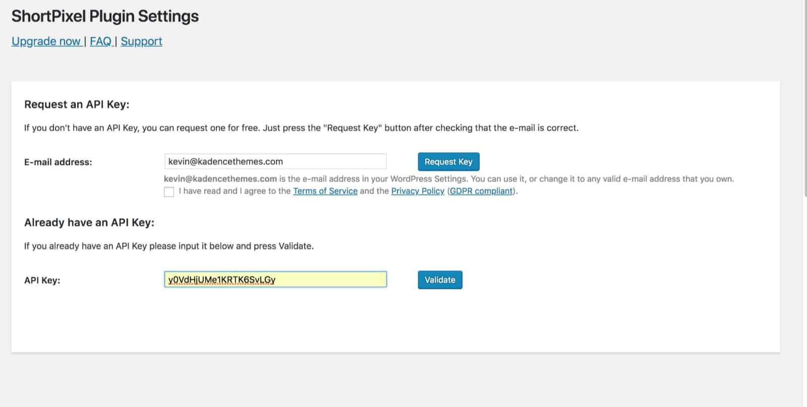 shortpixel API added Kadence Themes