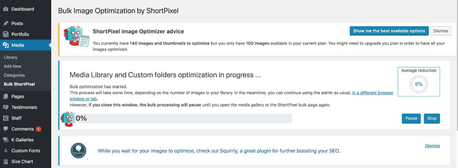 optimizer running Kadence Themes