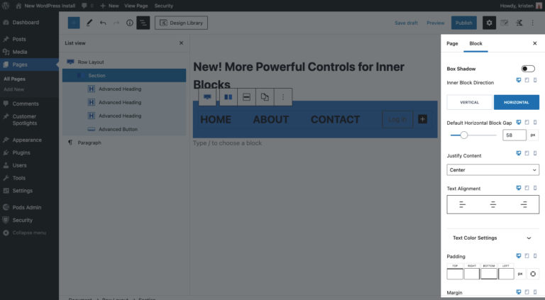 section block controls