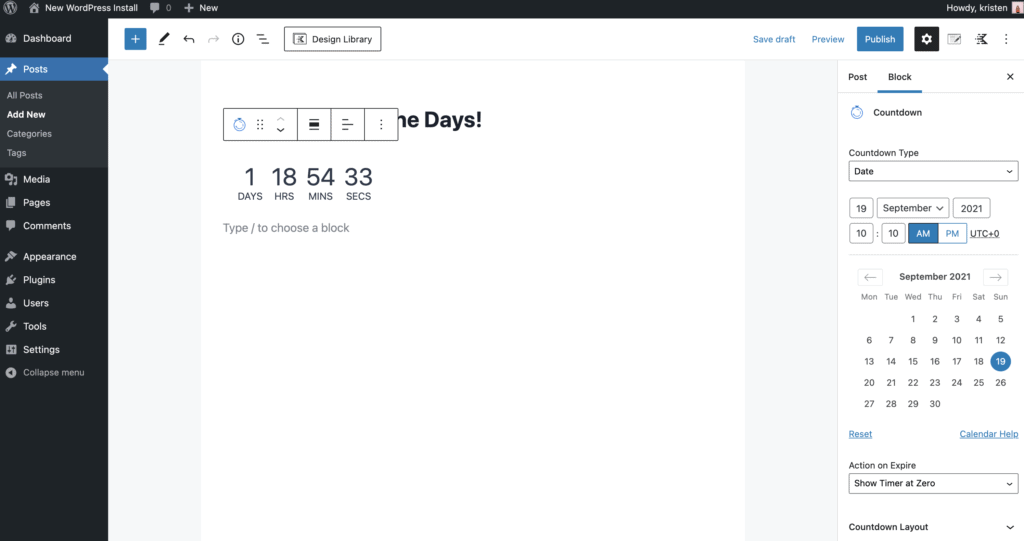 Countdown timer WordPress