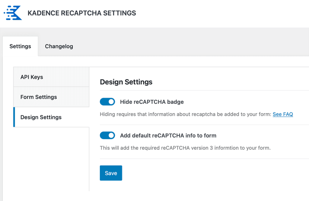 recaptcha v3 design settings