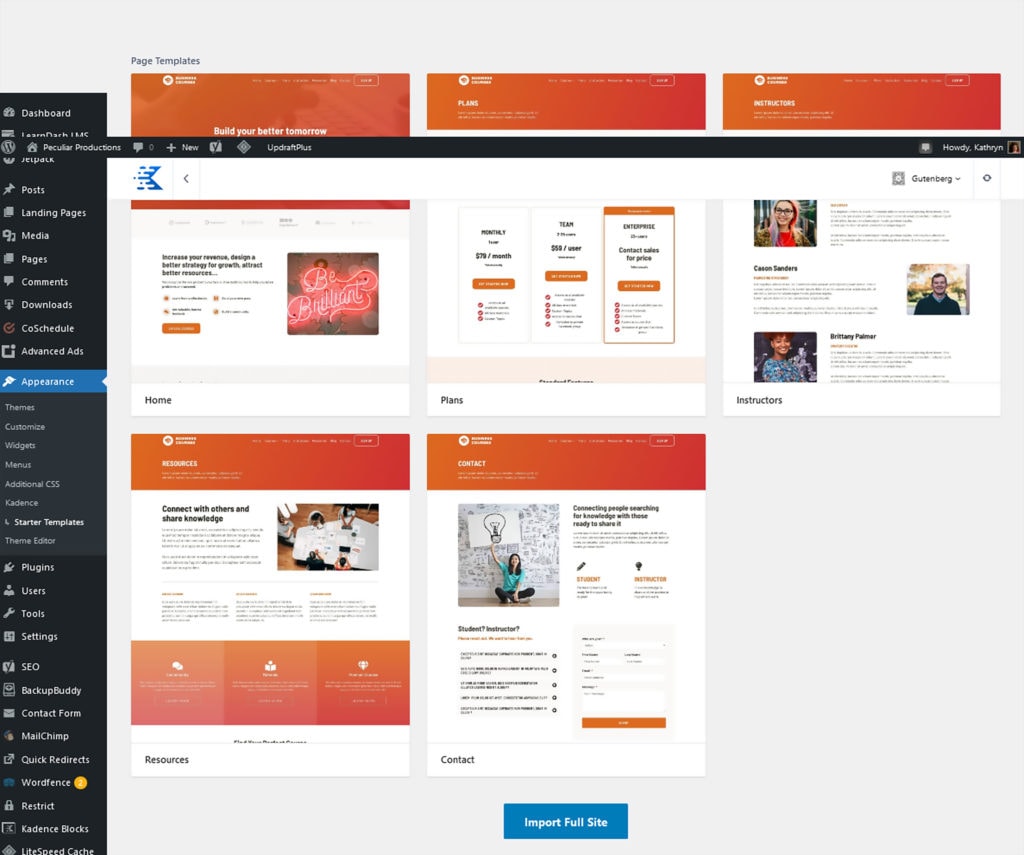 Kadence Starter Templates LearnDash Business Courses pages