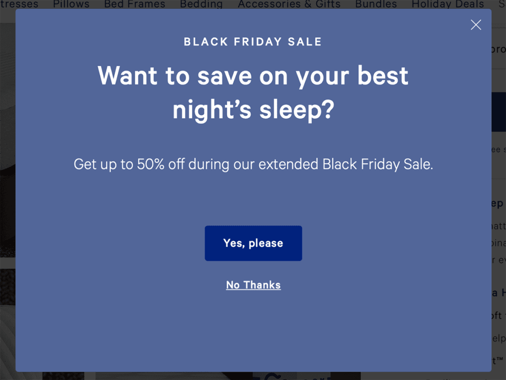 Casper Black Friday popup exit intent.