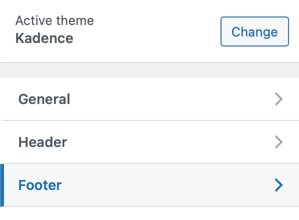 choose header or footer in the customizer