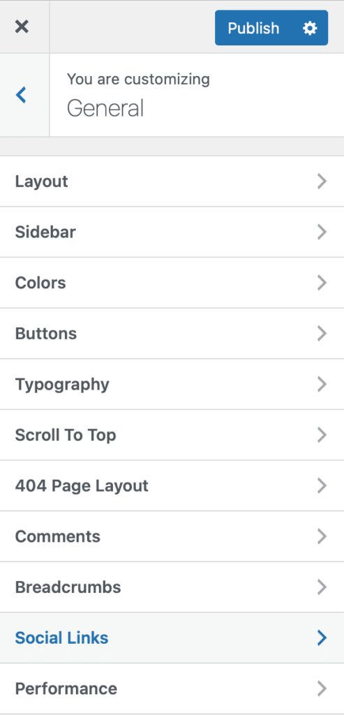 customizer social links
