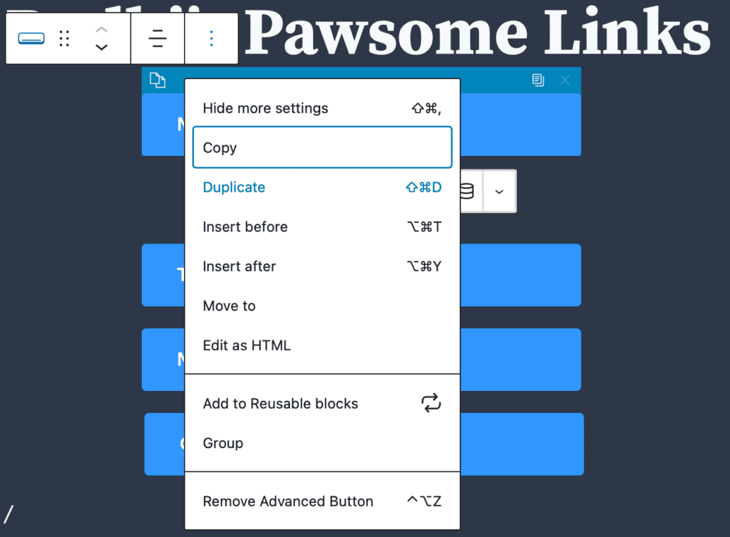 duplicate block feature in the block editor