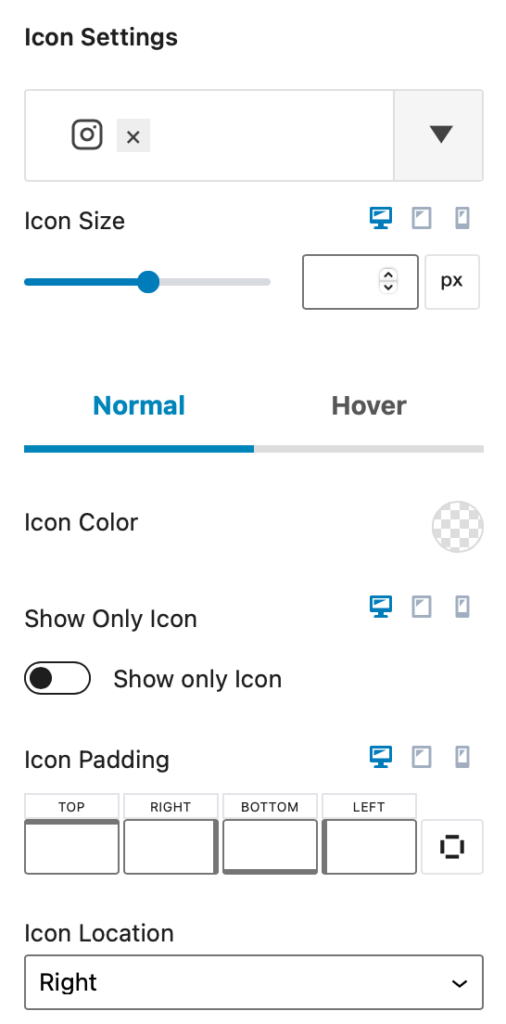 advanced button icon settings