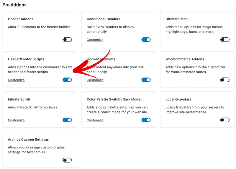 toggle on header and footer scripts