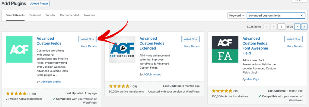 acf install new plugin