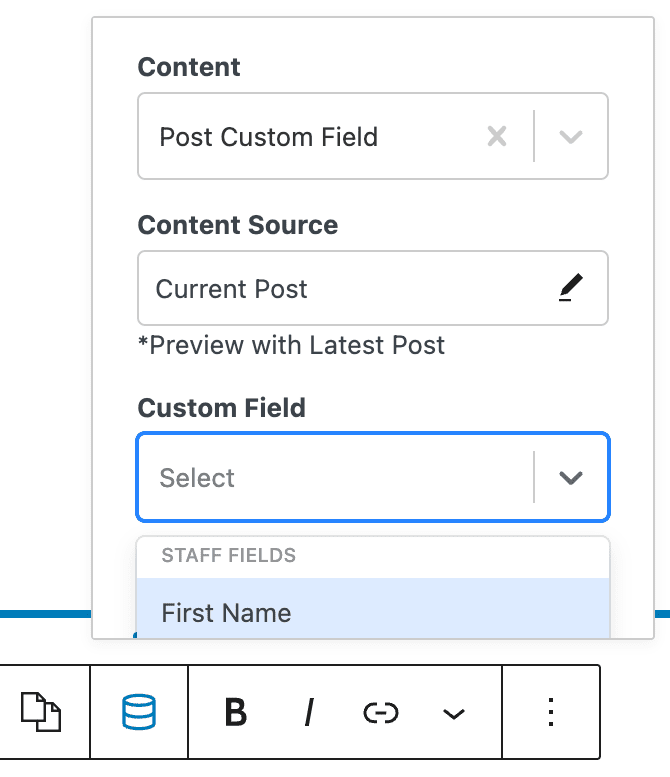 select custom field content