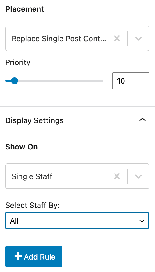 placement and display settings kadence elements templates