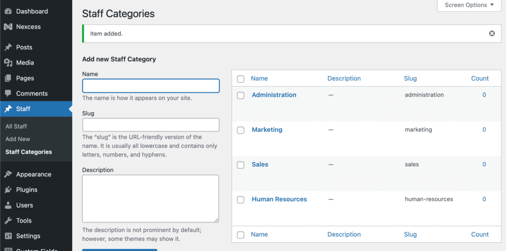 staff categories