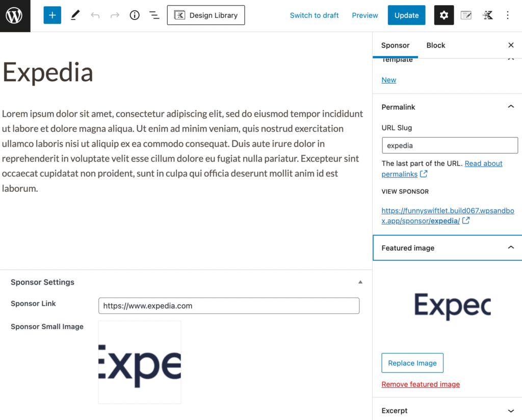 sponsor page enter data