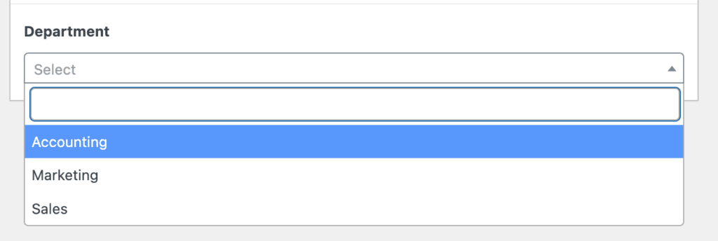 department drop down