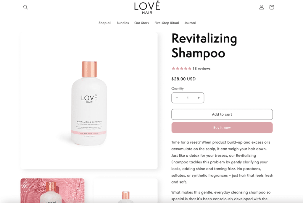 love hair product page