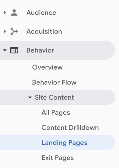 behavior - site content - landing pages 