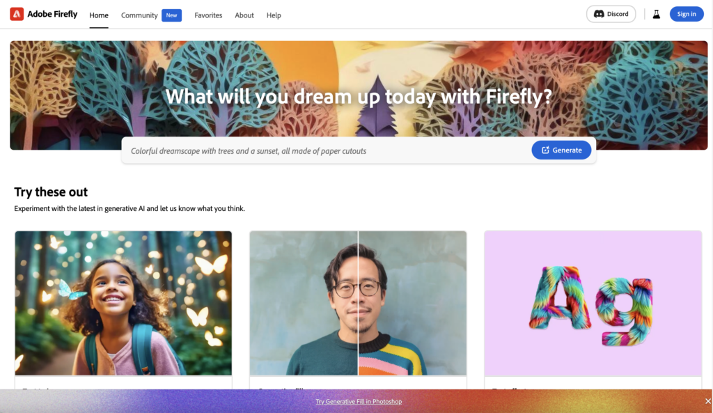 Adobe firefly homepage