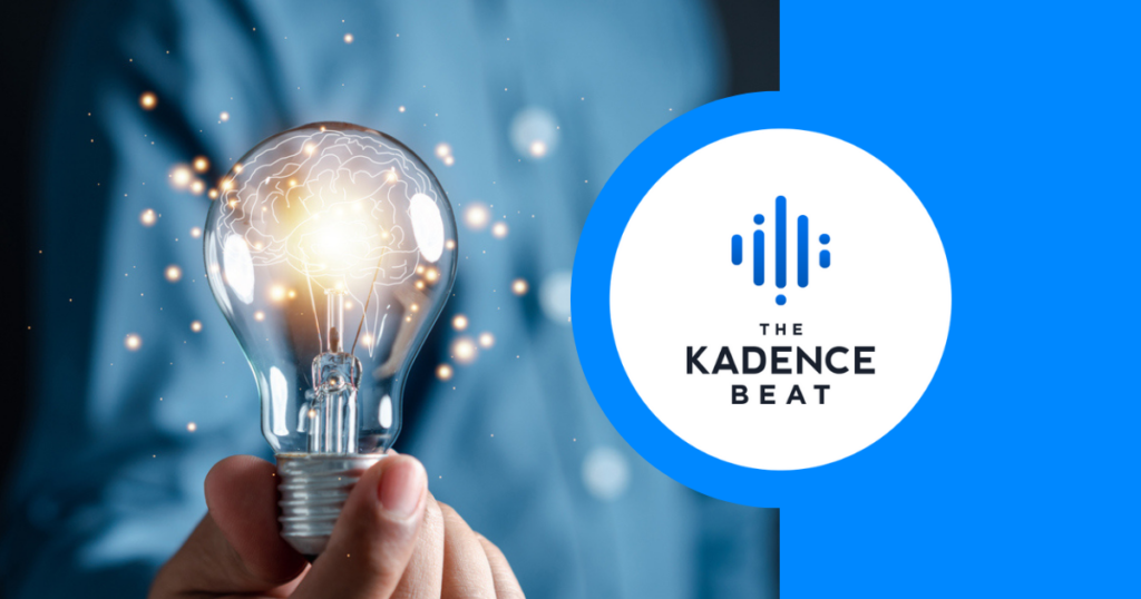 Kadence Beat Episode 35, a person holding a lightbulb with sparks of insight around it.