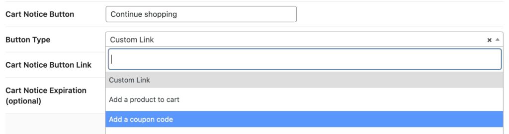 Cart notice button link