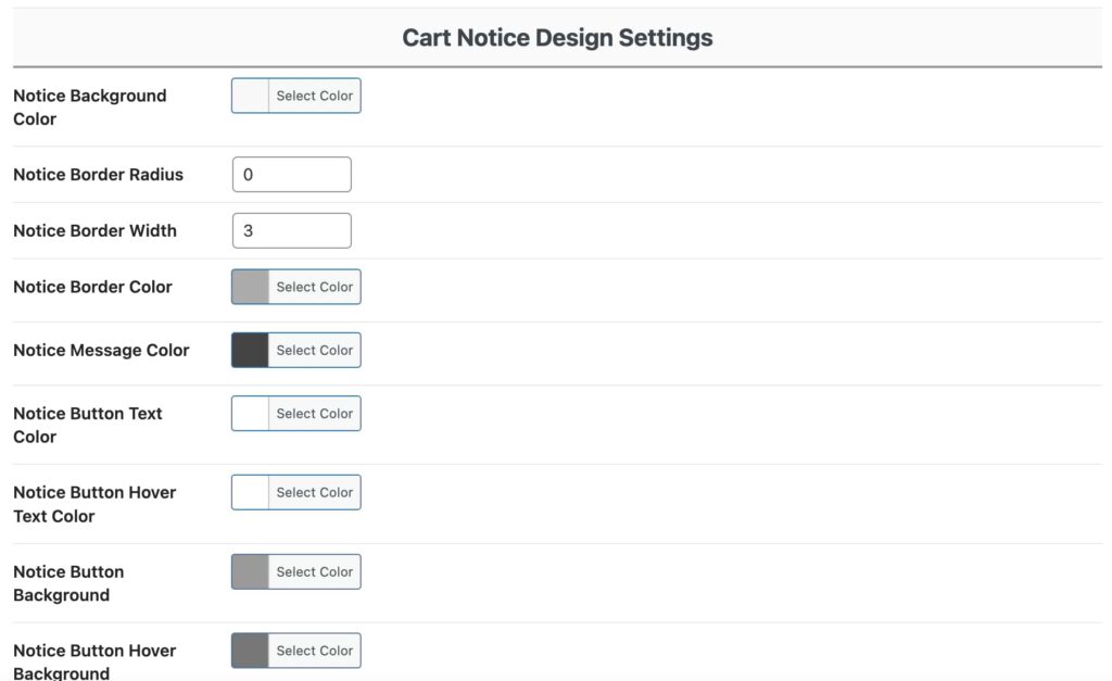 Cart notice design settings