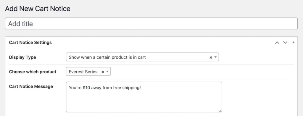 Cart notice message and display type