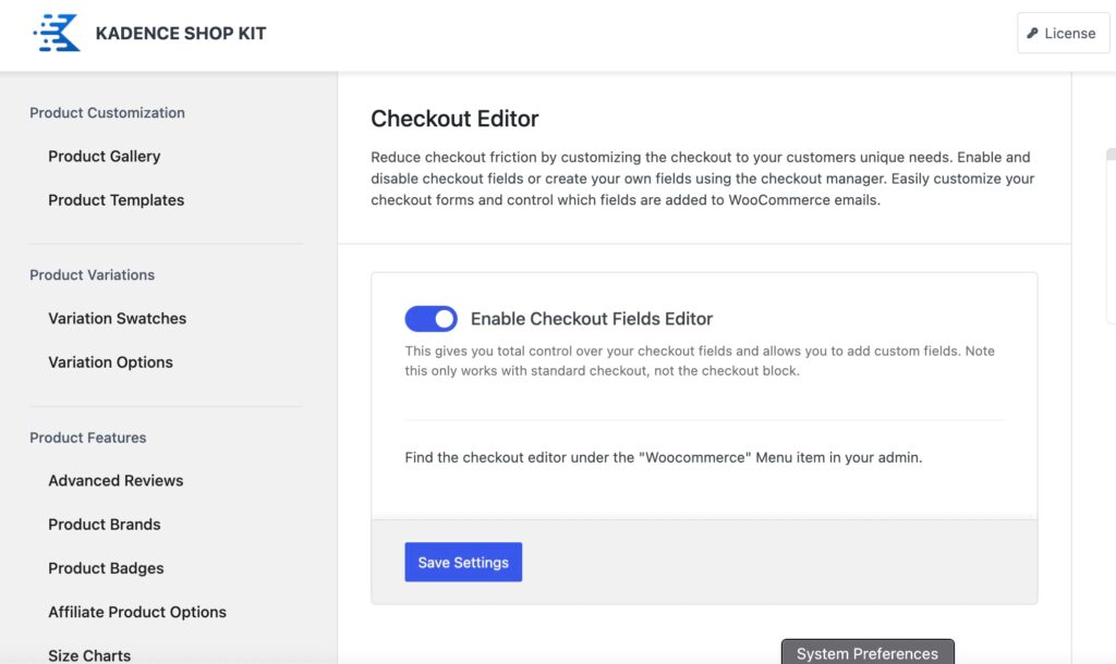 Checkout fields editor