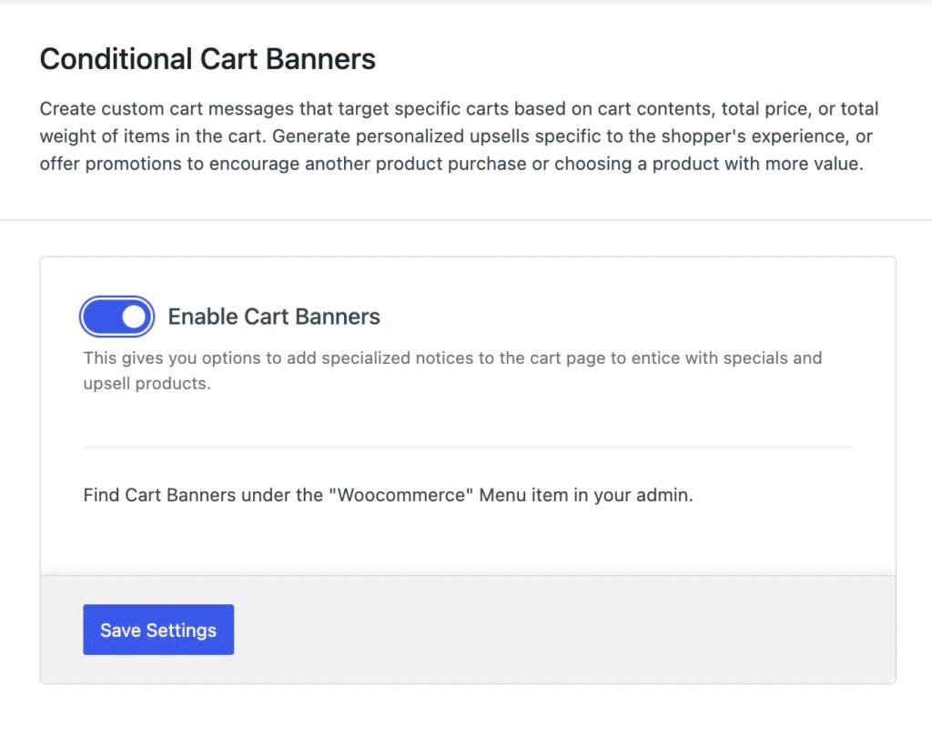 Enabling conditional cart banners