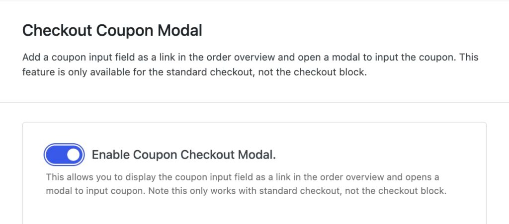 Enable coupon checkout modal