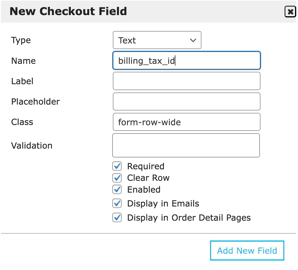 Configure checkout field