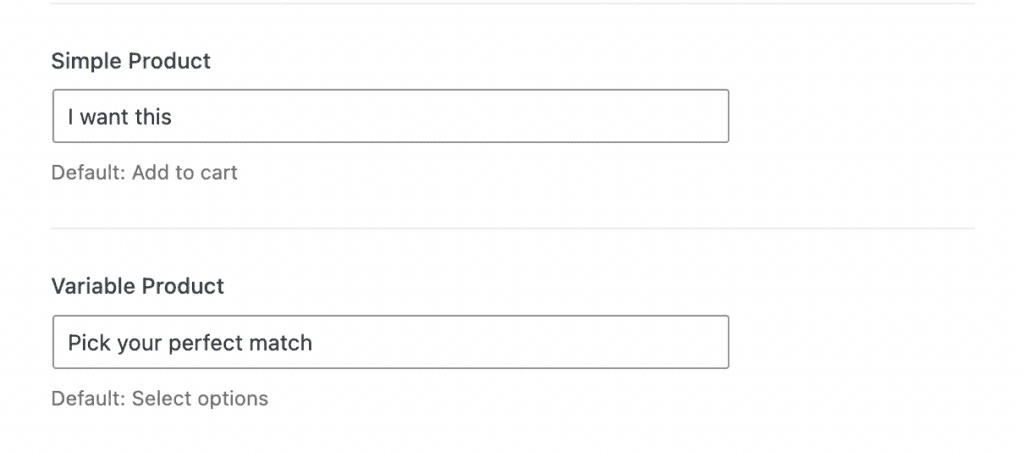 Simple and variable product button text example