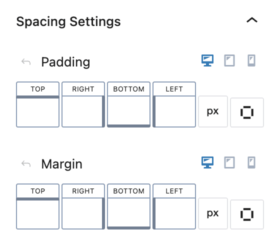 Spacing settings