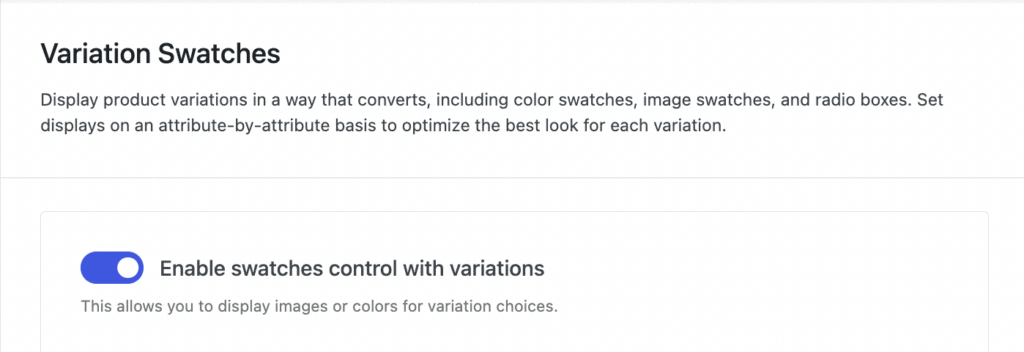 Enable swatches control with variations
