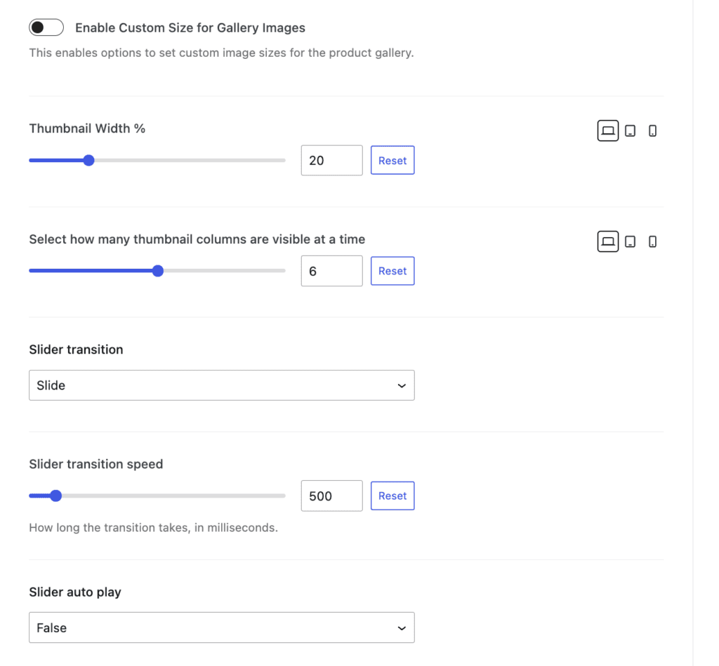 Gallery display settings