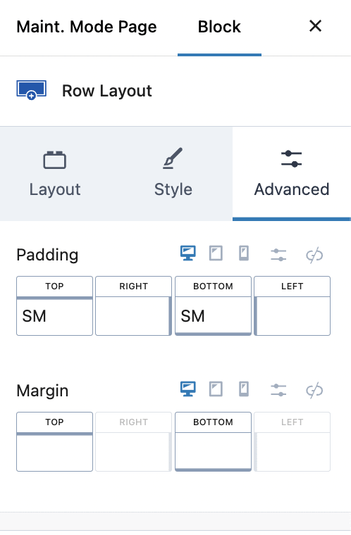 Row layout block settings