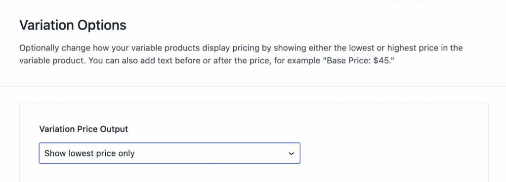 Variation price output
